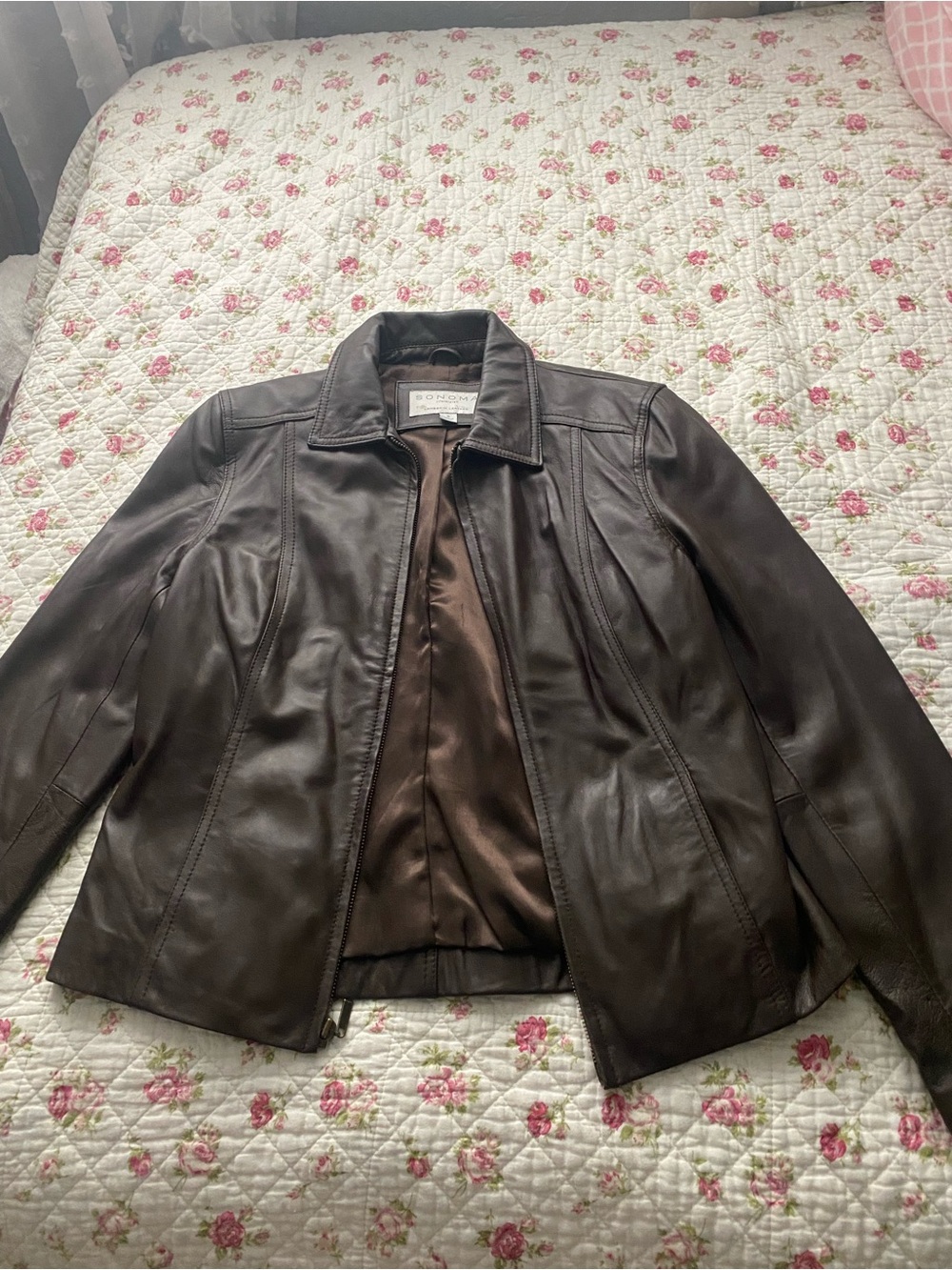 Sonoma Brown Leather Zip-Front Jacket